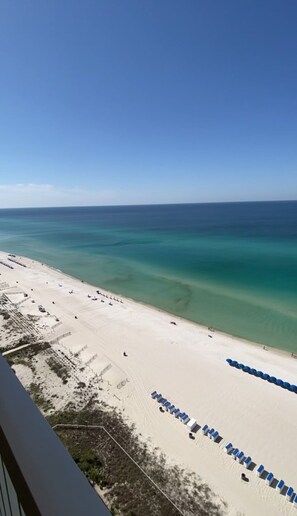 View of the beach from the balcony.