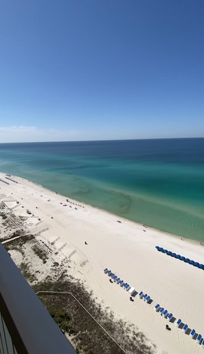 View of the beach from the private balcony.