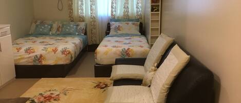 1 double bed, 1 single bed, 1 sofa bed