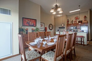 The dining room has a lot of natural light!