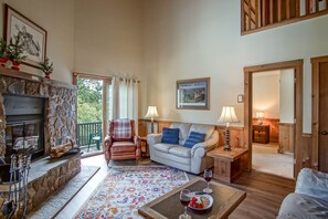 You have easy access to the balcony from the living room with the sliding doors on the main level.