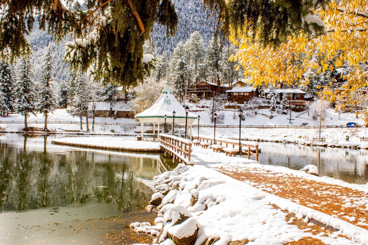 Large cabin with jetted tub, close to the gazebo, town plaza & hiking trails