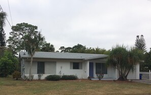 View from the street. Attached garage is at the far right.