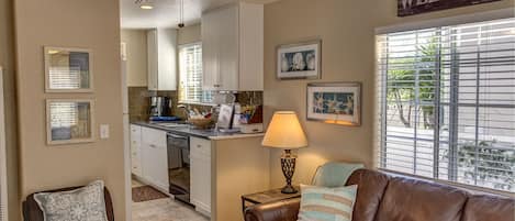 Carlsbad Beach Cottage living room and kitchen