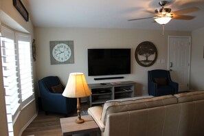 65" HDTV, Dish Network, Sound Bar with Bluetooth, and WiFi