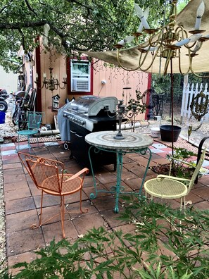 Grilling area under the colorful sun shades!