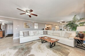 Remote couch in Living room
Open floor plan