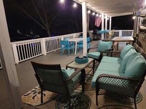 Main deck at night with party lights!  Nice view!