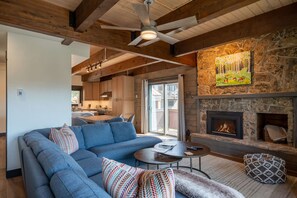 Warm up by the fireplace