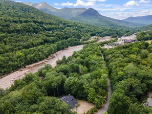 Our home (bottom of photo) relative to Pemi River and Loon Mountain facility