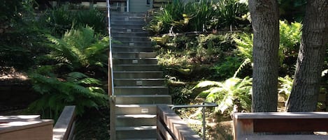 Welcome! Enter the lower part of the home across a creek bridge from the garage