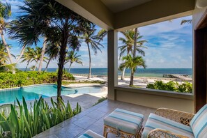 View from the main patio of the pool, beach and ocean