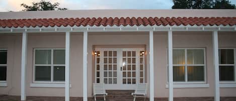 Front doors to your home away from home.  Enjoy the porch and sitting area