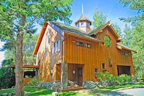 2 story timber frame with cupola and upper and lower decks.