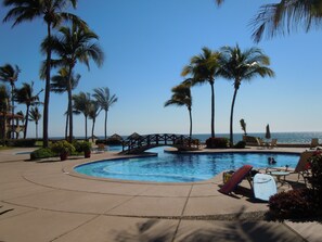 pool directly off patio