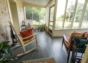 Our front porch is also great for viewing wildlife and neighbor's sheep.  
