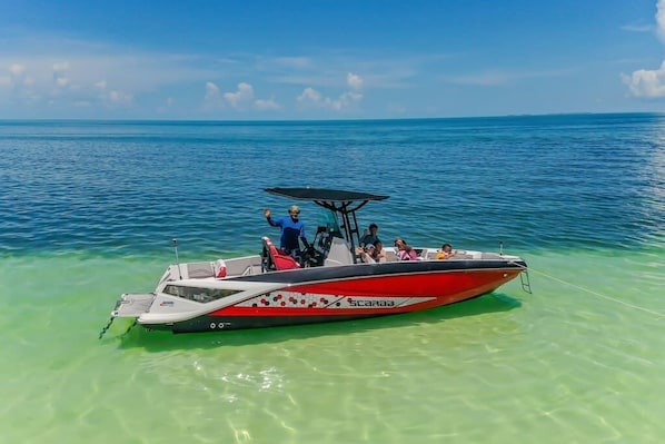 2018 Scarab Open ID 255 Jet boat that is available for rent with the house for $900 three days additional days $150/day. It will be in the back of the house gassed up and in canal ready for your enjoyment whether cruising or fishing fits 10ppl. 