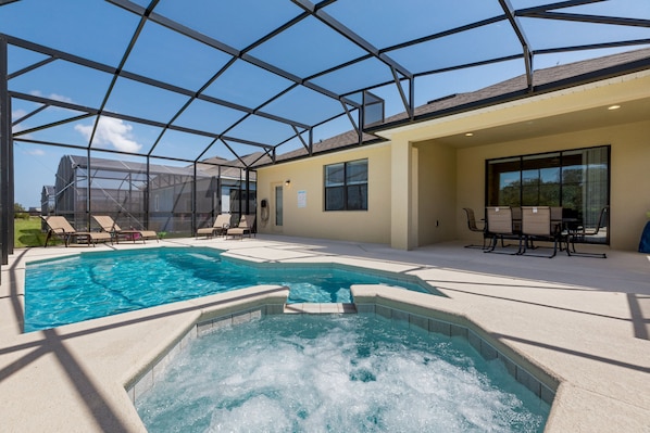 Florida vacation home boasts a spa ideal for relaxing after those Disney days