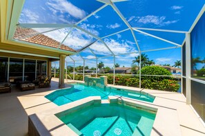Pool area with spa