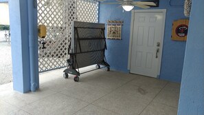 Ping pong table and man-cave entrance