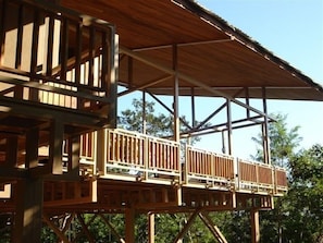 Guest House living/dining room soars above the jungle floor.