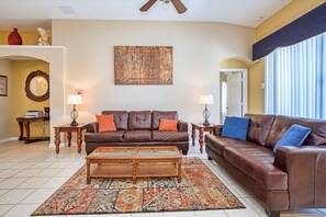 Luxurious leather couch and loveseat.