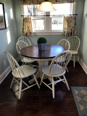 Bright and cheerful dining area.