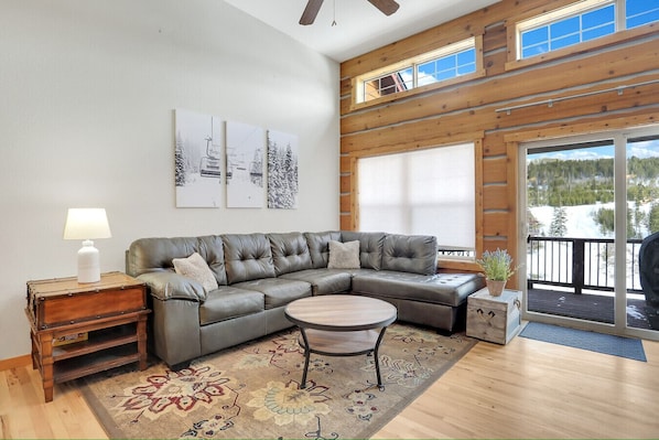 Living area with winter view