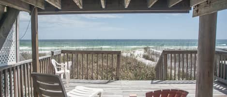 The Deck at sand level right on the beach.