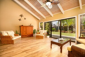 Our Poipu Garden Villa features indoor-outdoor living near Shipwrecks Beach