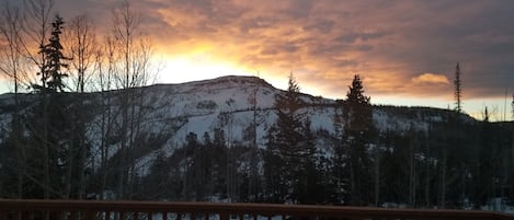 Breathtaking view from main livingroom balcony of sunrise over Giant Steps 