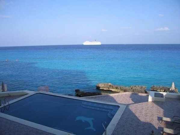 The pool area from the balcony