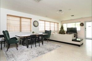 Dining area and living room