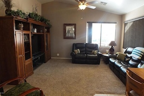 TV Room/Living Area.  Reclining Furniture, TV, Stereo, Massage Chair.