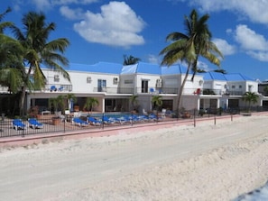 View of Villas and pool from the beach.