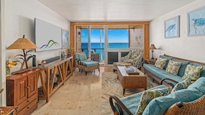 Poipu Makai #E2 - Oceanfront Living Room - Parrish Kauai