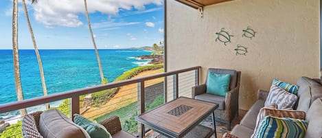 Poipu Makai #E2 - Oceanfront Covered Seating Lanai - Parrish Kauai