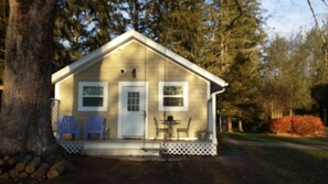 Breakfast patio deck on back of Firefly Cottage, with your own tree swing!