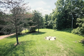View from top floor porch with firepit