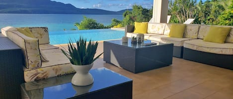 Outdoor salon with a view over Rincon Bay