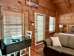 Blinds on windows and  back door add privacy 