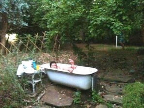 fun in the outdoor bathtub