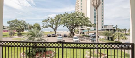 View of the beach from the balcony.