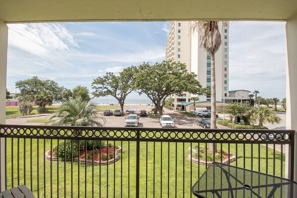 View of the beach from the balcony.