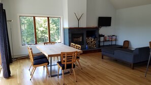Danish built in fireplace is beautiful and creates a great deal of heat.  