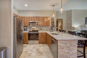 Nice size fully stocked kitchen. Great for the home away chef