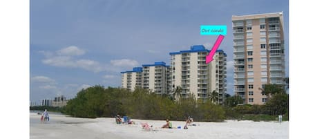 Yes, we face the Gulf! Our condo is steps from a beautiful sugar-sand beach.