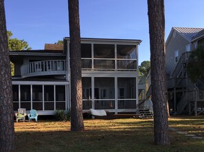 View from the beach deck. The entire right side of the building is ours.