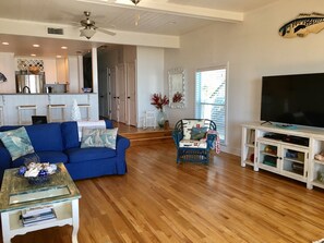 Family room with large smart TV