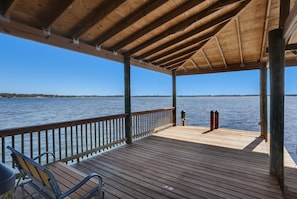 View from the covered dock on the lake.